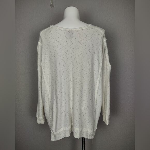 Knox Rose Sz XXL Oversized Pullover Cream V-neck Asymmetrical Raw Hem Sweater - Picture 3 of 13